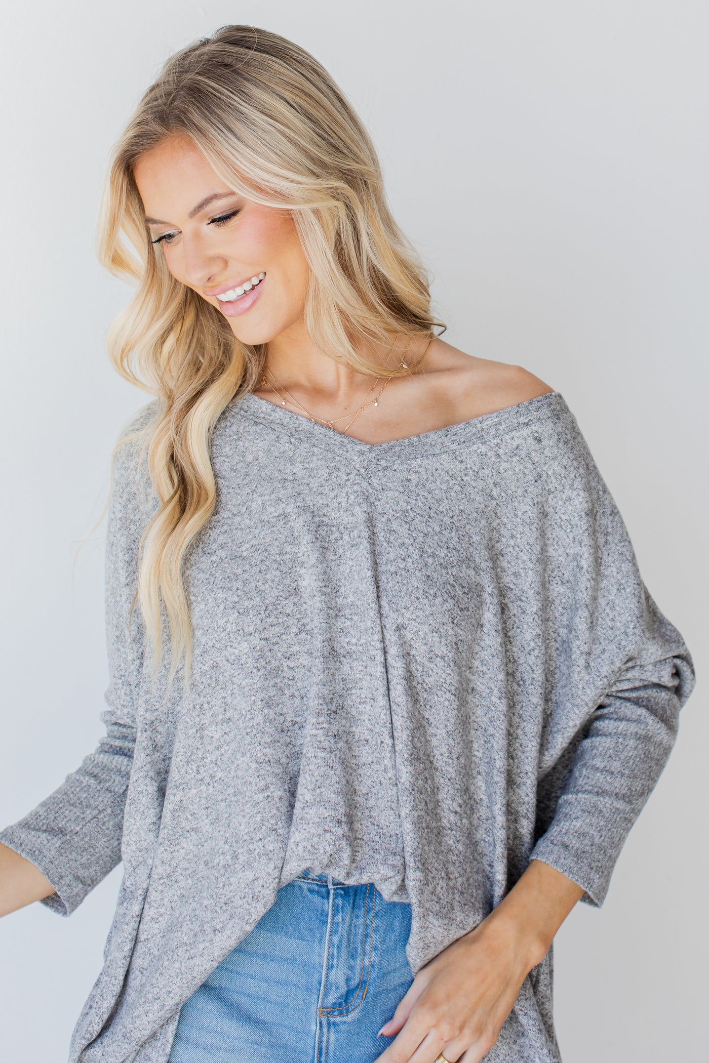 Brushed Knit Top in heather grey front view
