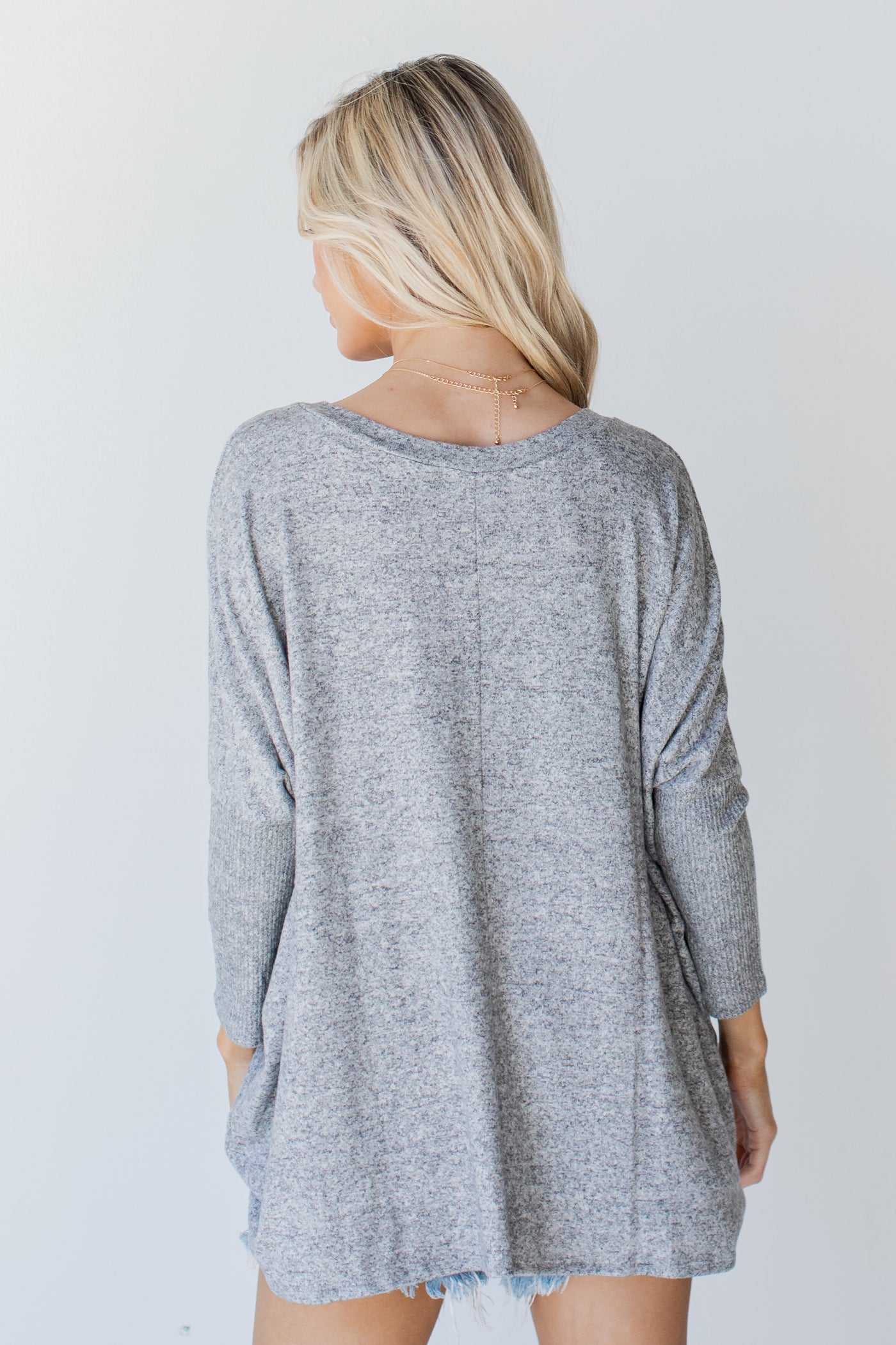 Brushed Knit Top in heather grey back view