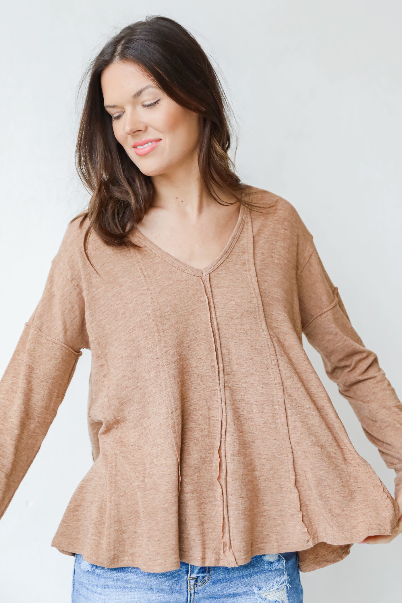 Jersey Knit Top in camel front view