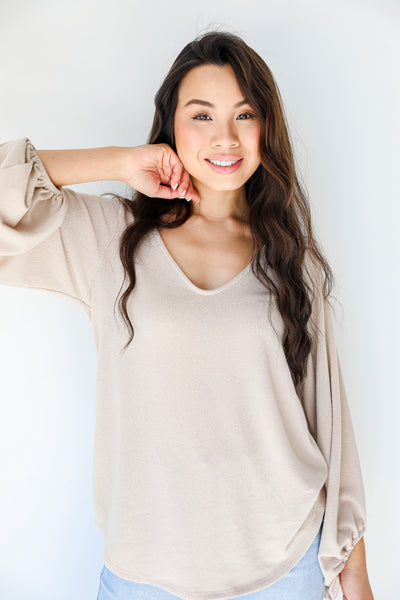 Knit Top in taupe on model