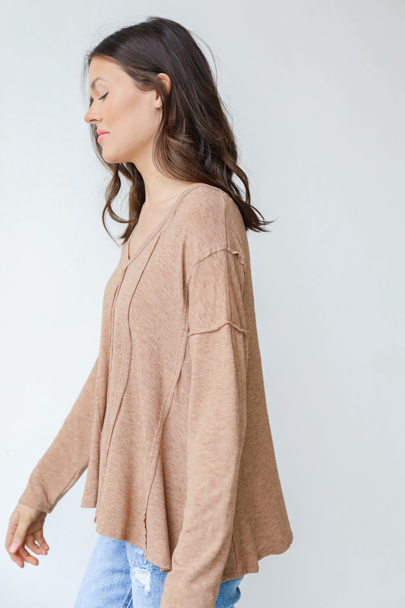 Jersey Knit Top in camel side view