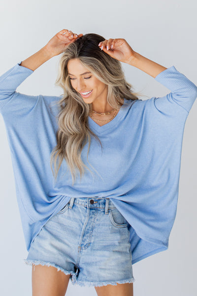 Brushed Knit Top in light blue front view