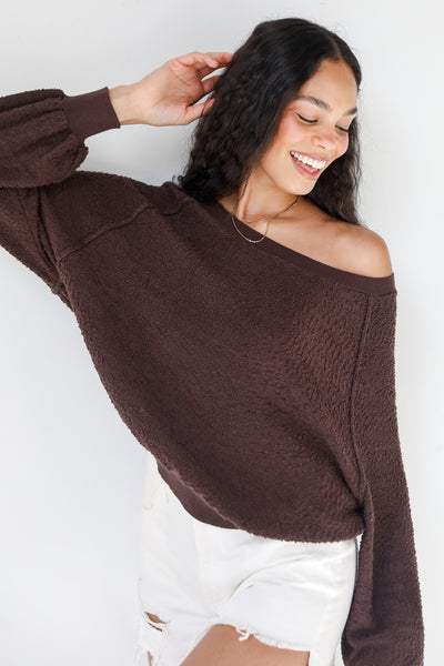 brown Knit Pullover on model