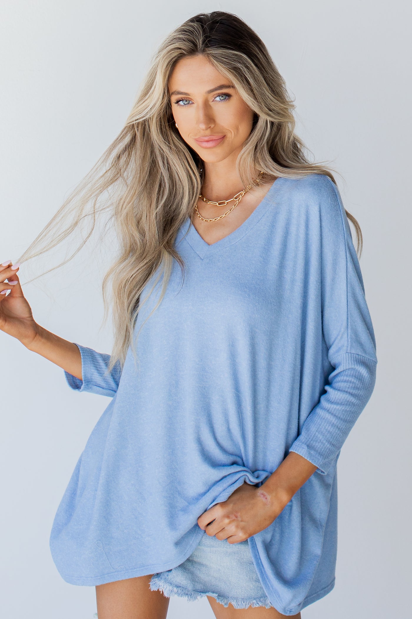 Brushed Knit Top in light blue
