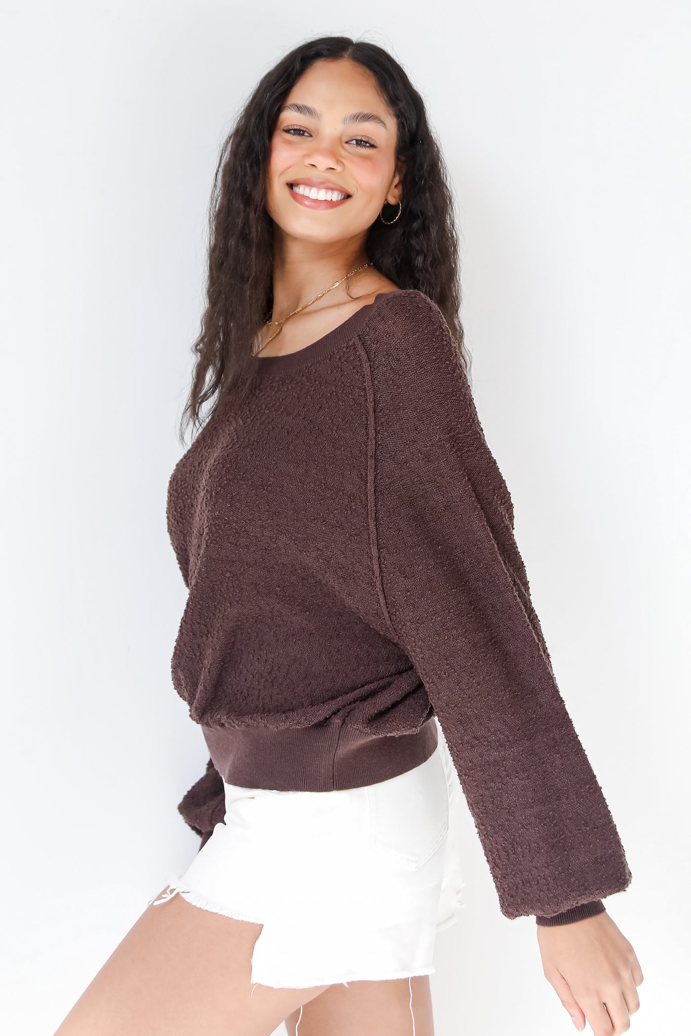 brown Knit Pullover side view