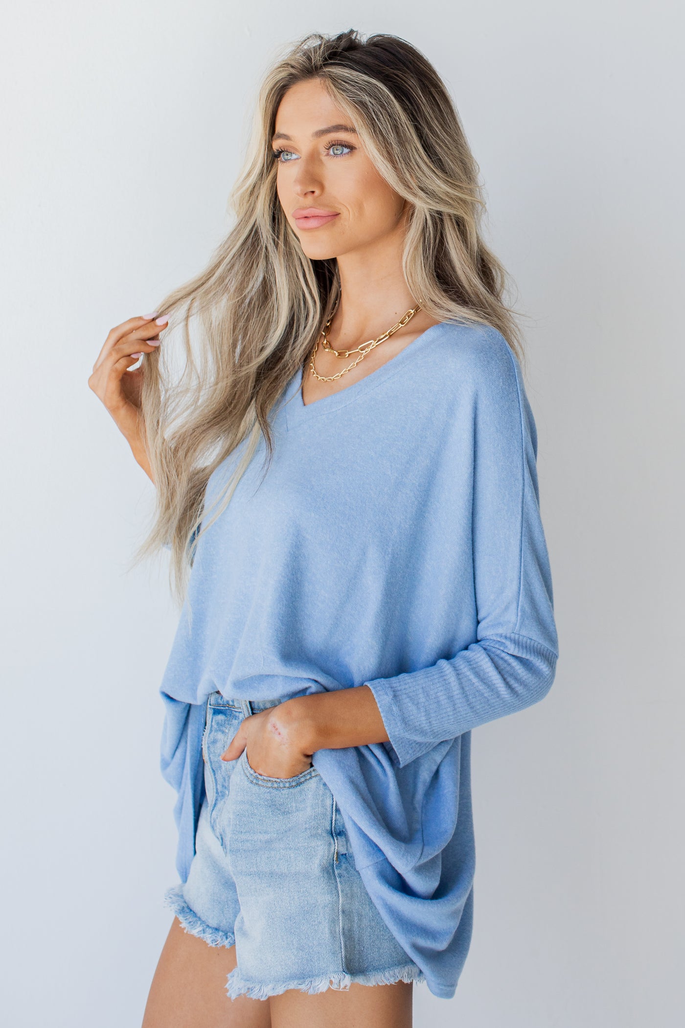 Brushed Knit Top in light blue side view