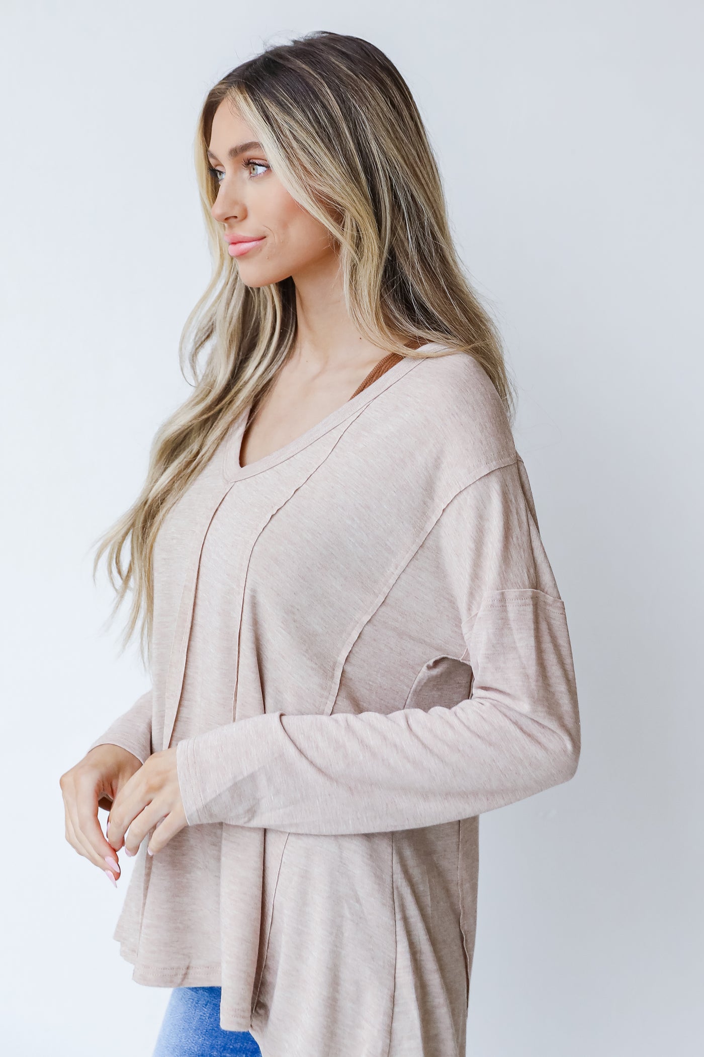 Jersey Knit Top in taupe side view