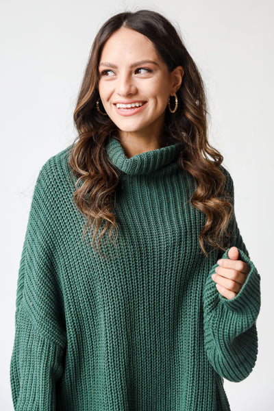 green Turtleneck Sweater on model