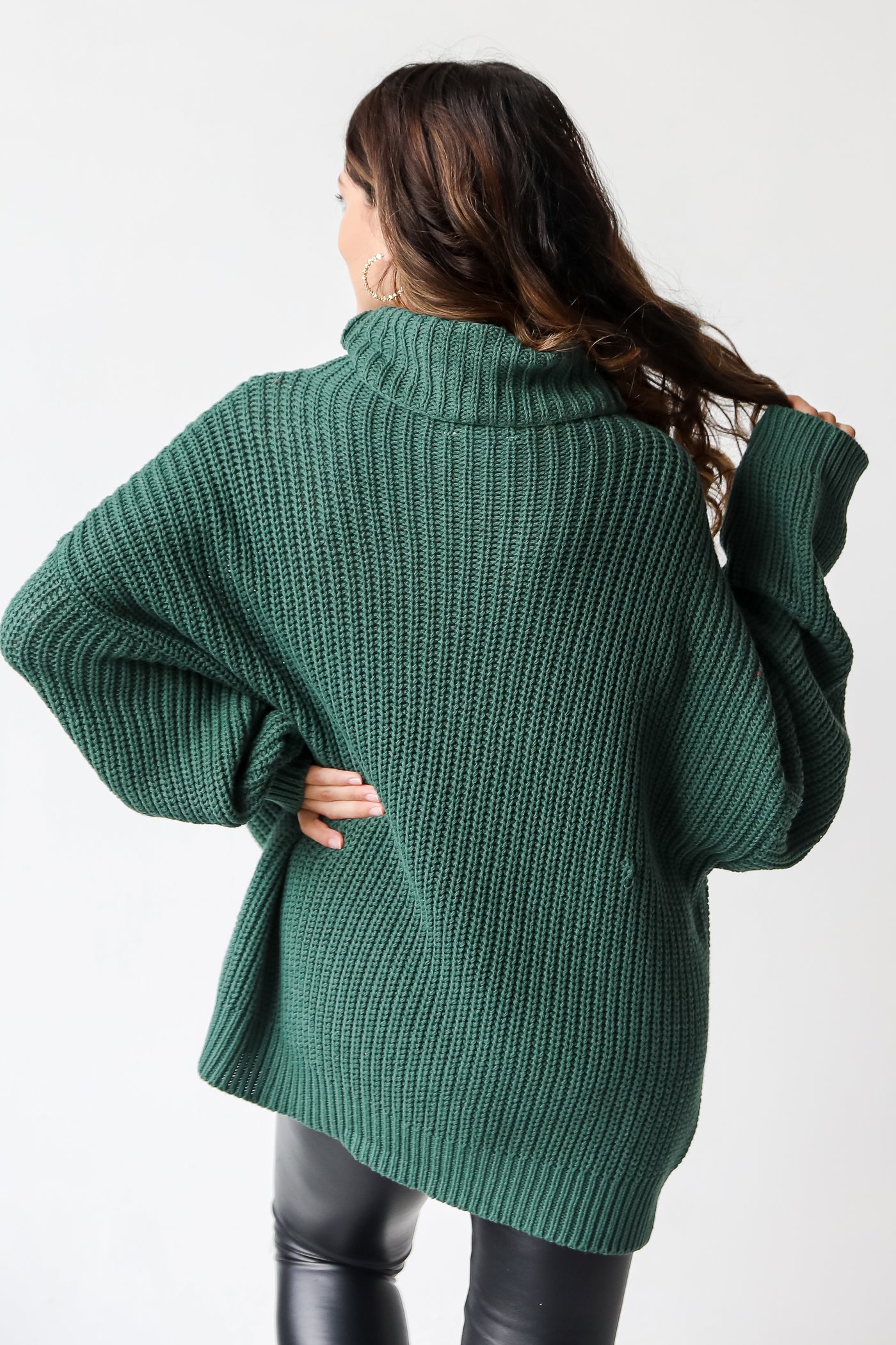 green Turtleneck Sweater back view
