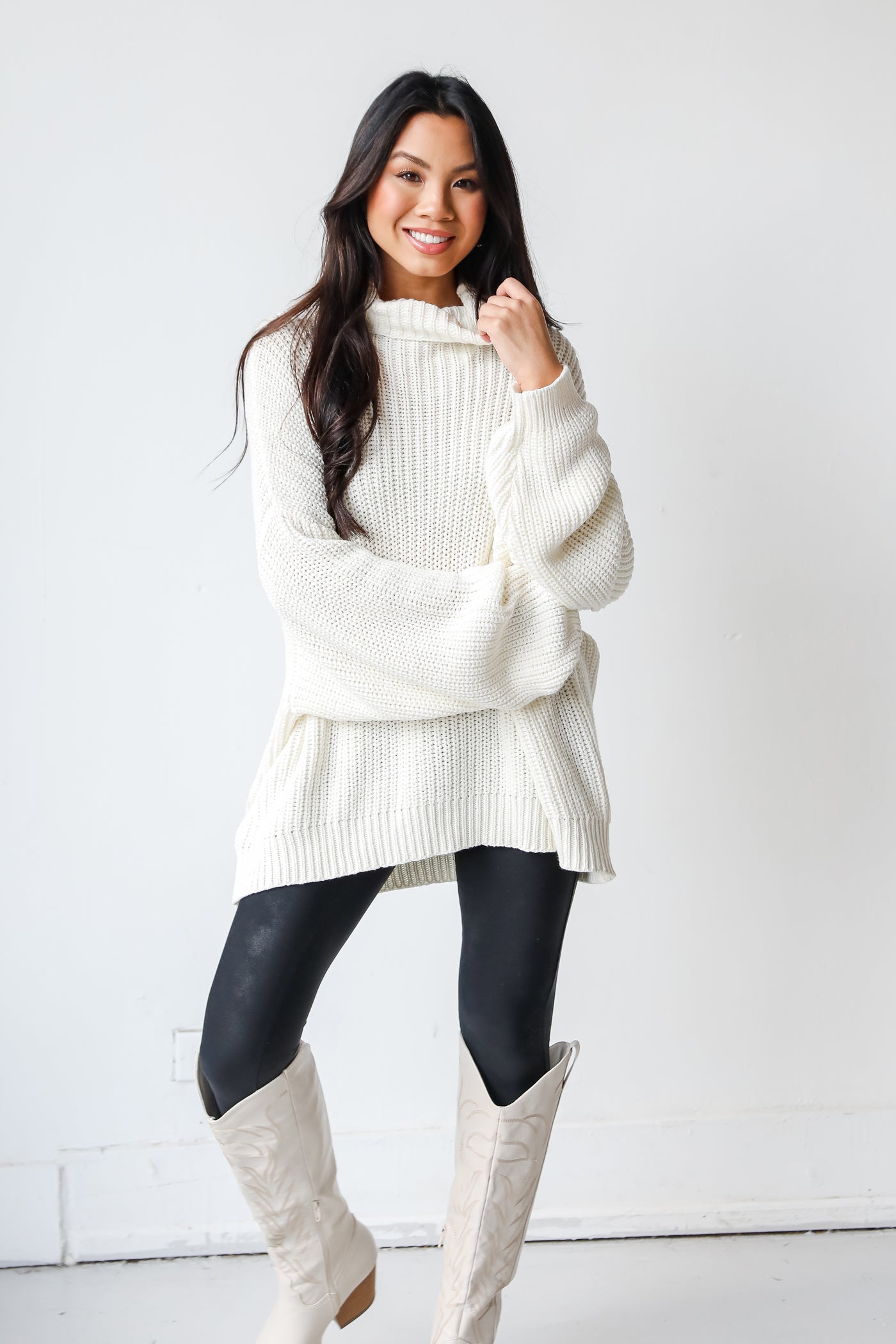 white Turtleneck Sweater on model