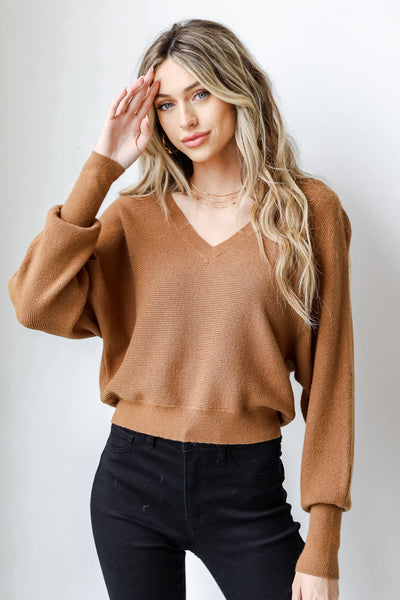 Sweater in camel front view