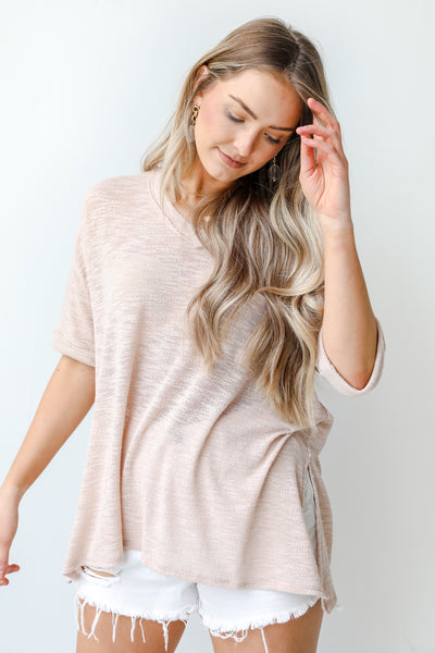 Knit Top in blush on model