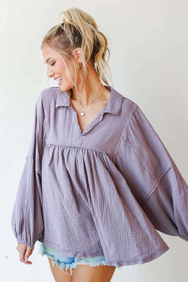 Linen Babydoll Blouse side view