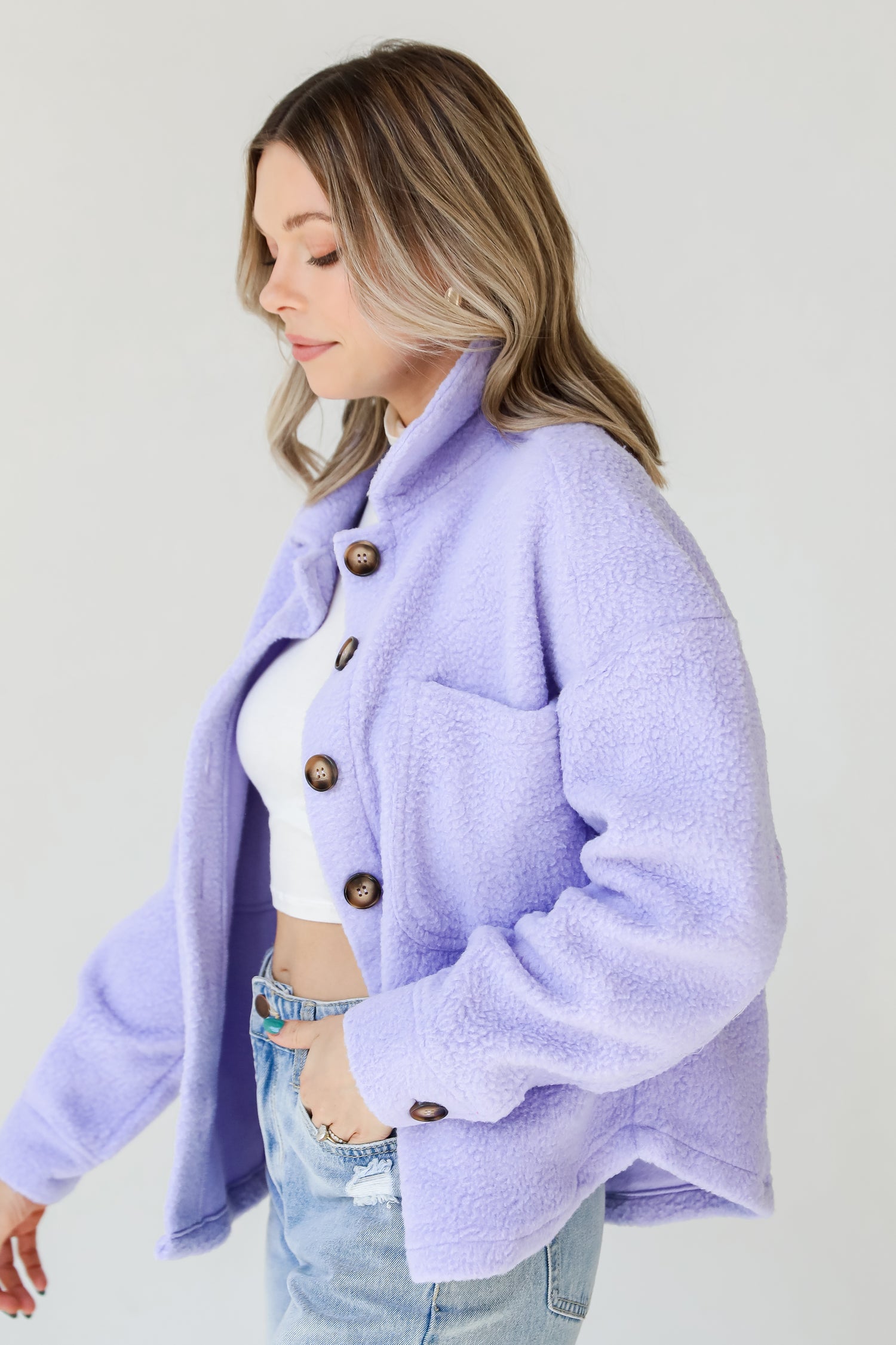 purple Sherpa Jacket side view