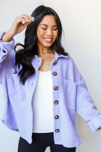 purple Sherpa Jacket on model