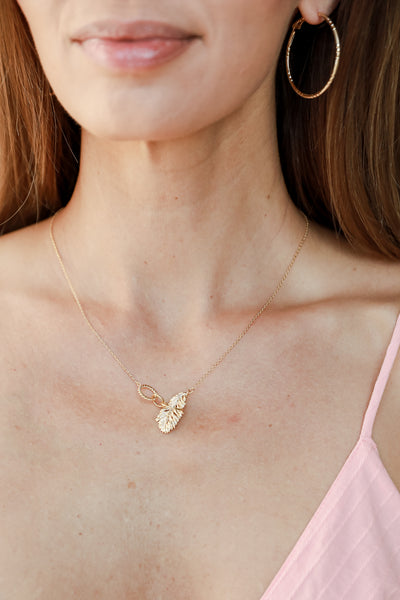 Gold Leaf Necklace on model