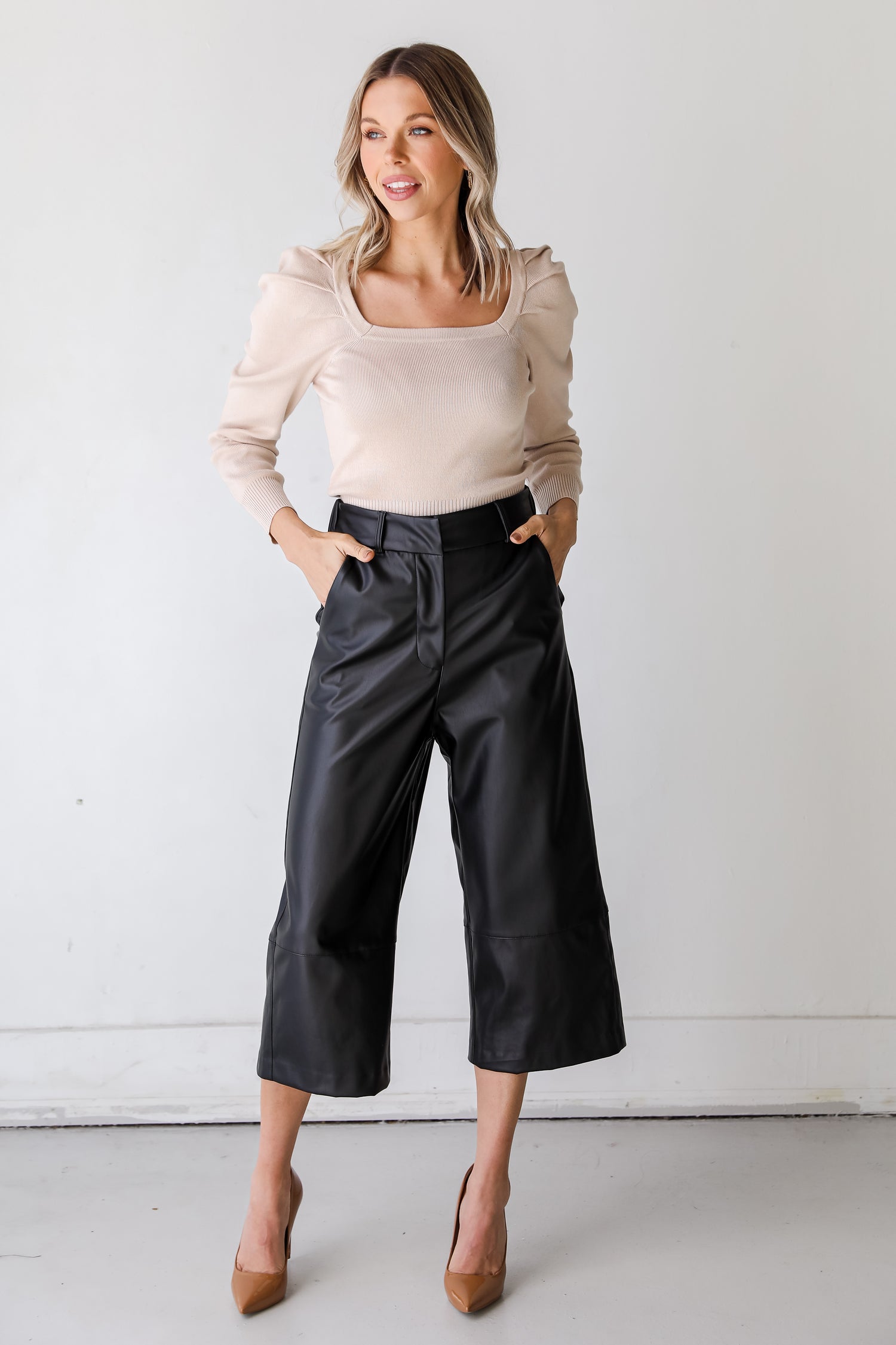 black Leather Pants front view