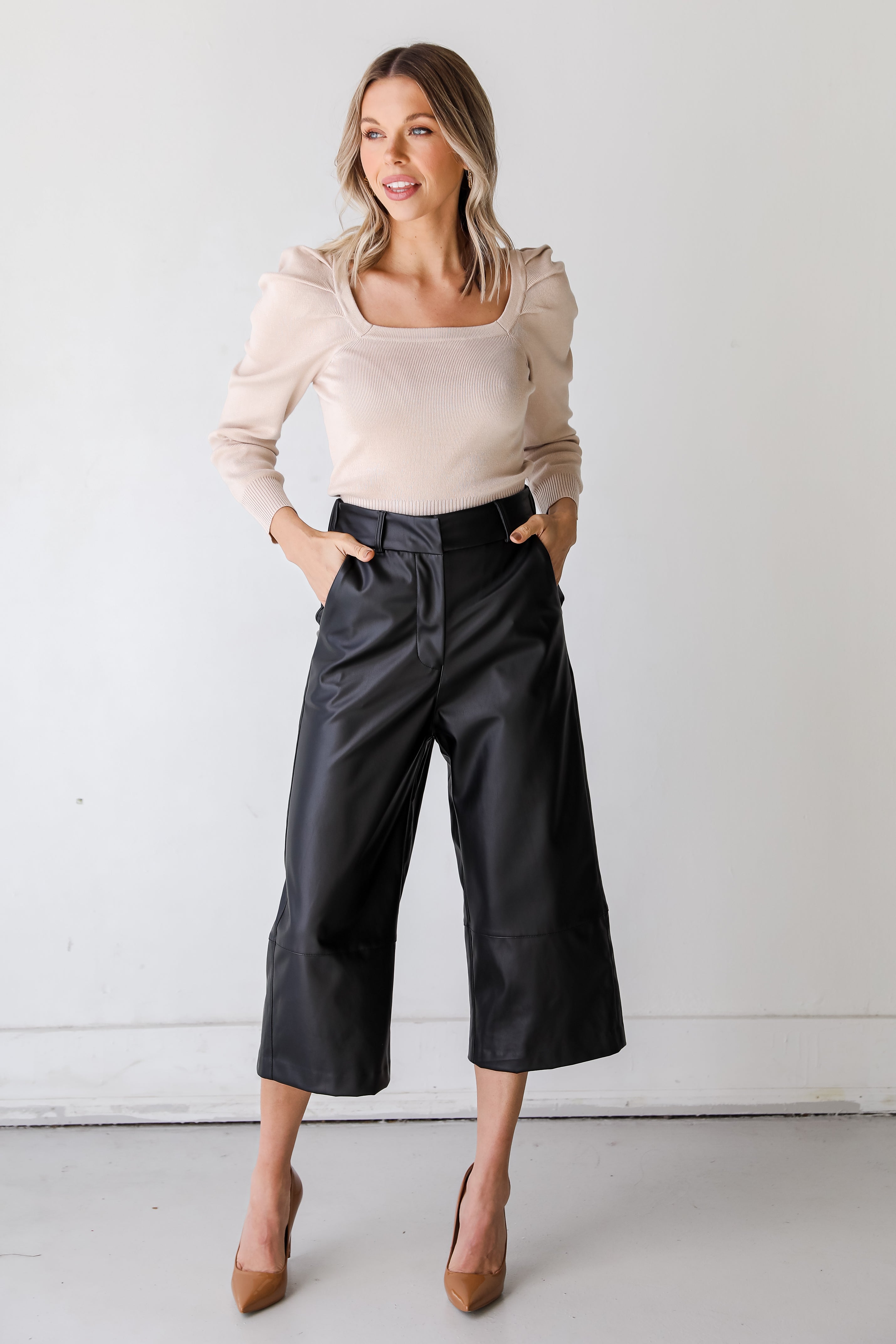 black Leather Pants front view