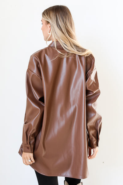 brown Leather Shacket back view