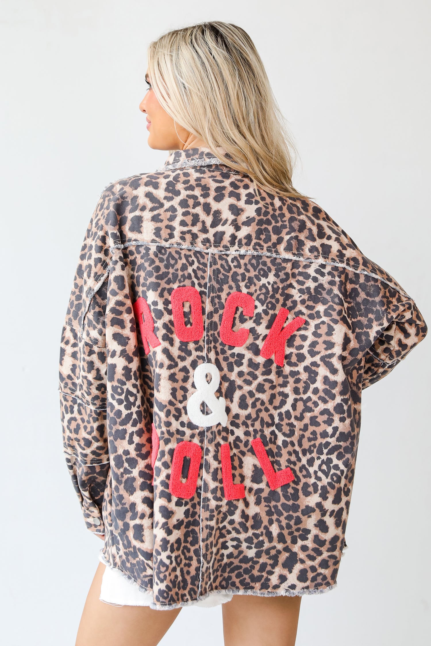 Rock &amp; Roll Leopard Denim Jacket back view