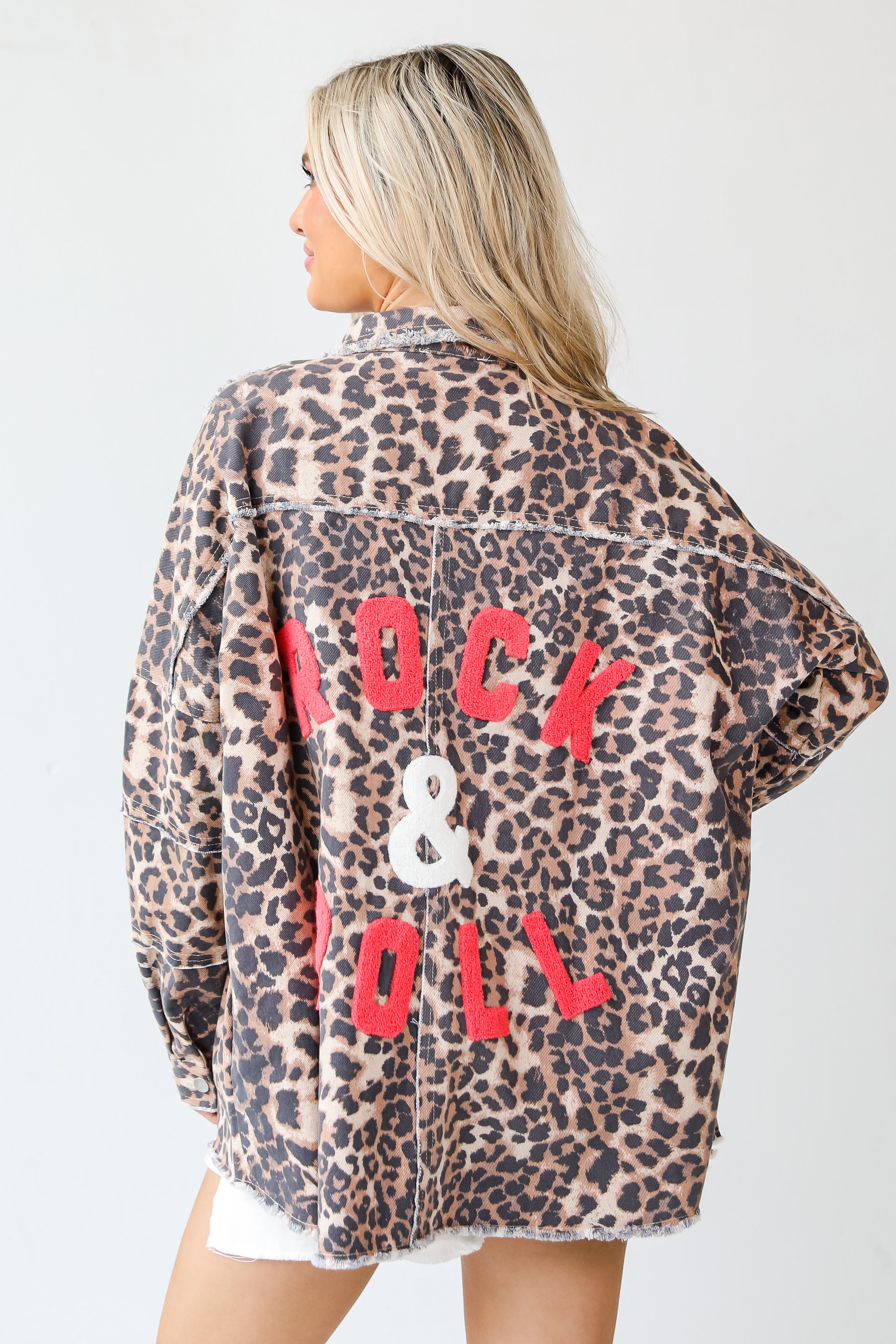 Rock &amp; Roll Leopard Denim Jacket back view