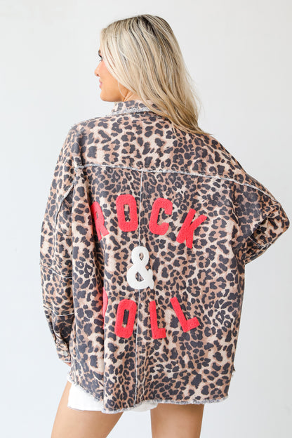 Rock &amp; Roll Leopard Denim Jacket back view