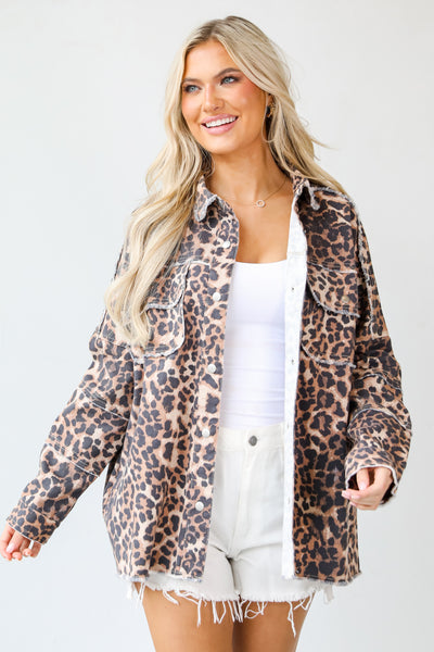 Rock & Roll Leopard Denim Jacket on dress up model