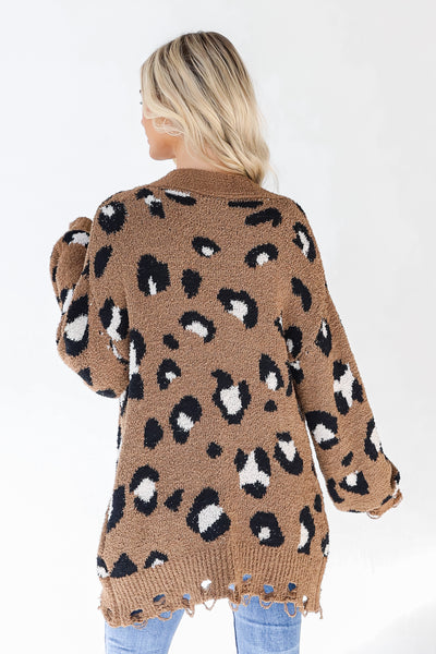 Leopard Sweater Cardigan in mocha back view