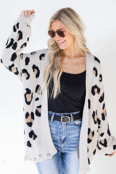 Leopard Sweater Cardigan in ivory