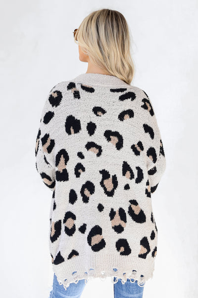 Leopard Sweater Cardigan in ivory back view