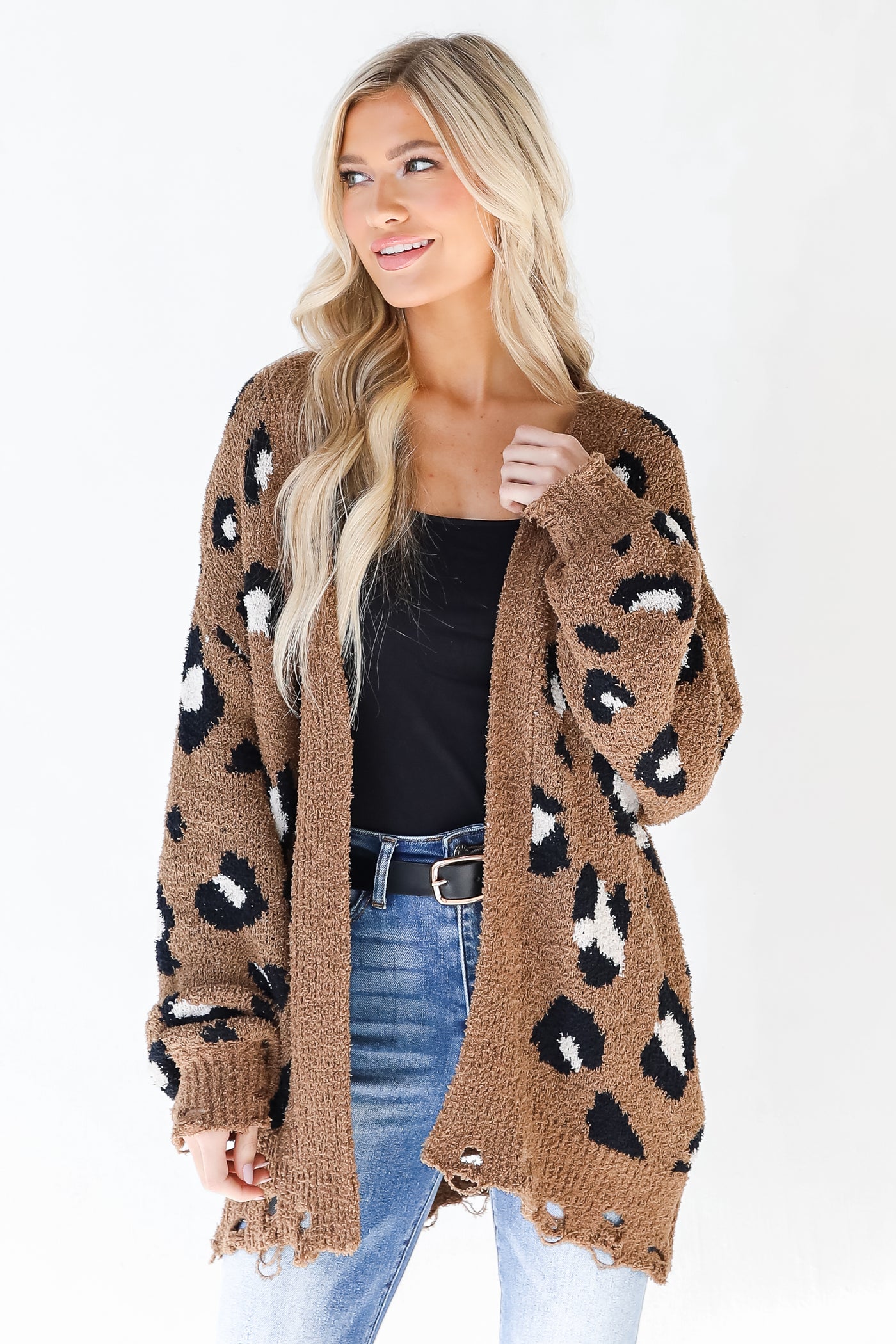 Leopard Sweater Cardigan in mocha