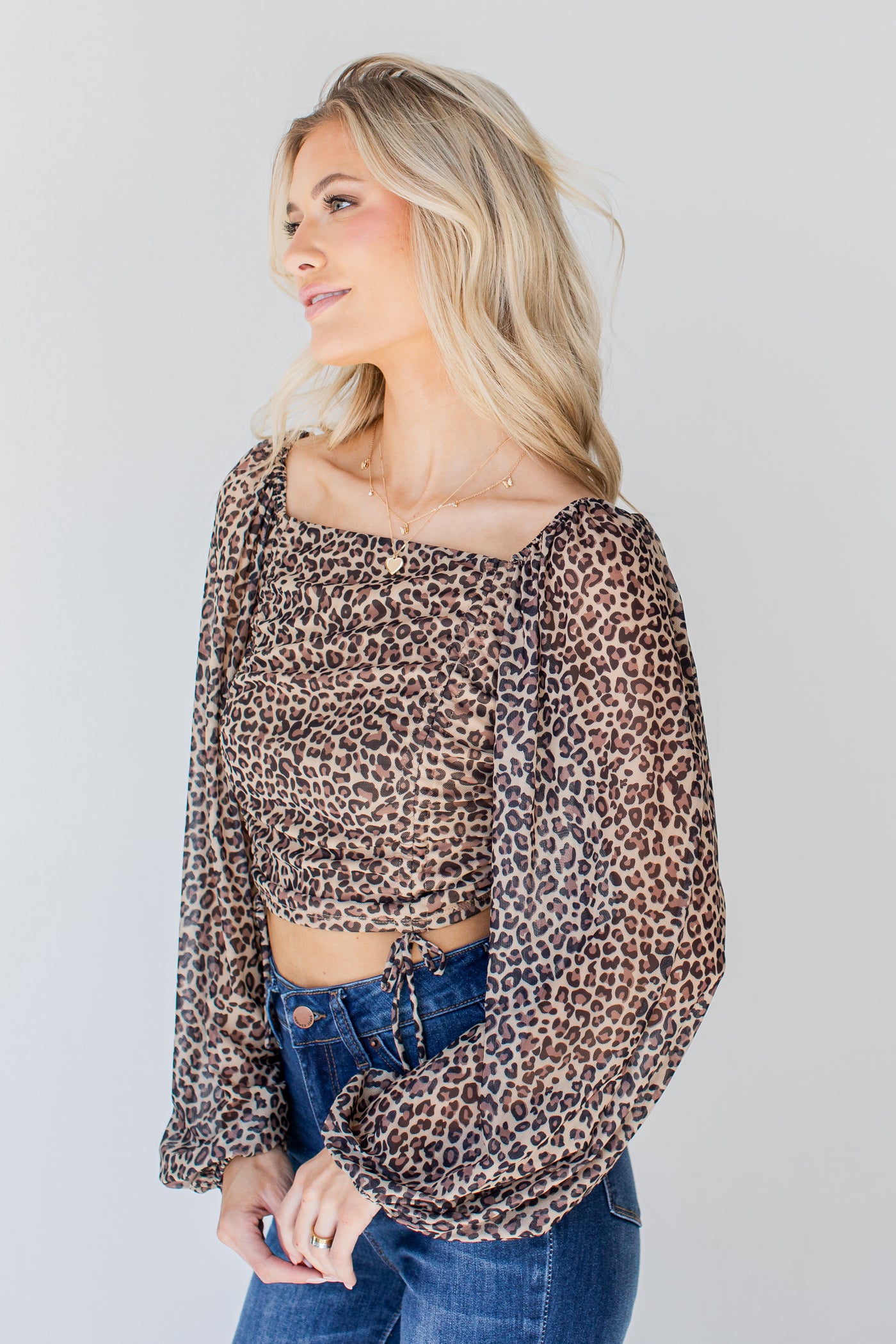 Leopard Cropped Blouse side view