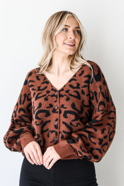 Leopard Sweater Cardigan on model