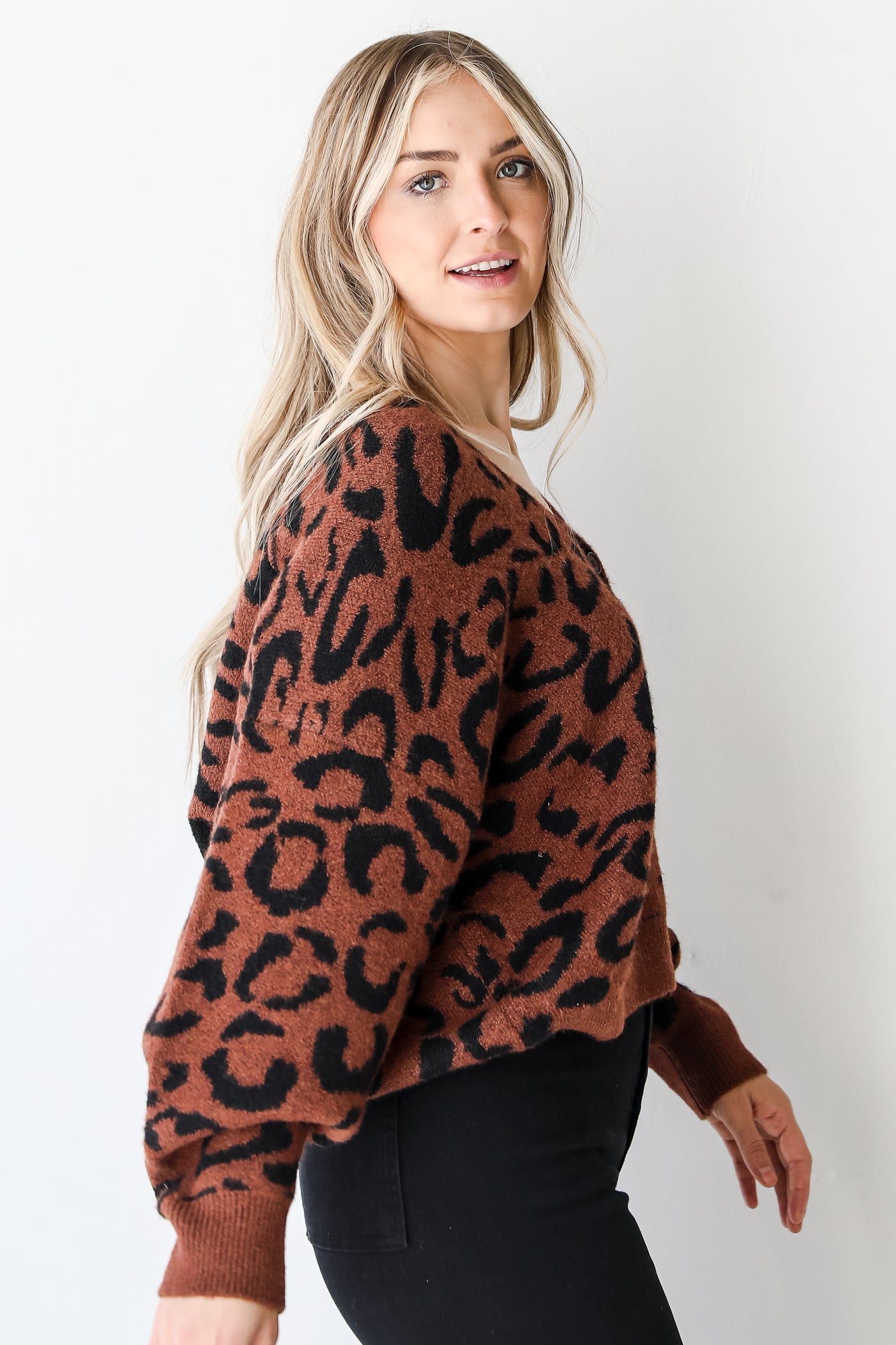 Leopard Sweater Cardigan side view