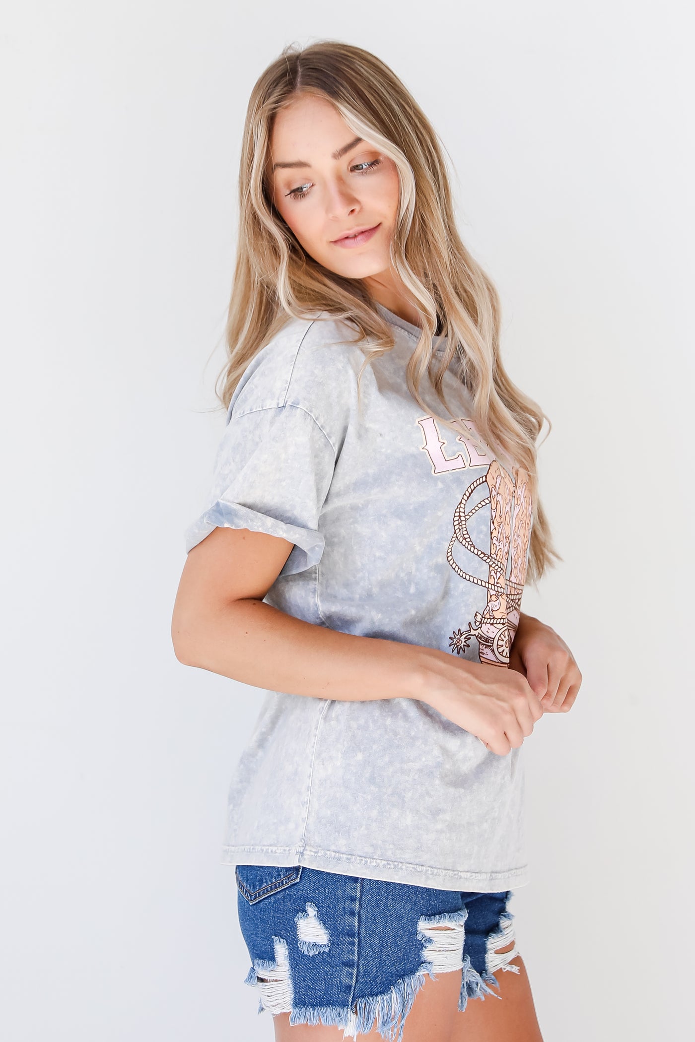 Let's Go Girls Acid Washed Graphic Tee side view