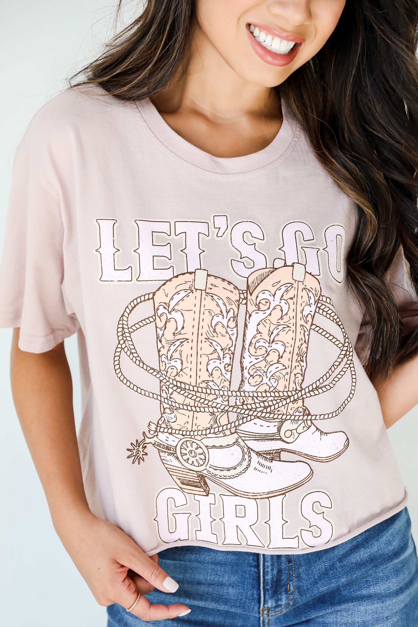 Let's Go Girls Cropped Graphic Tee on model