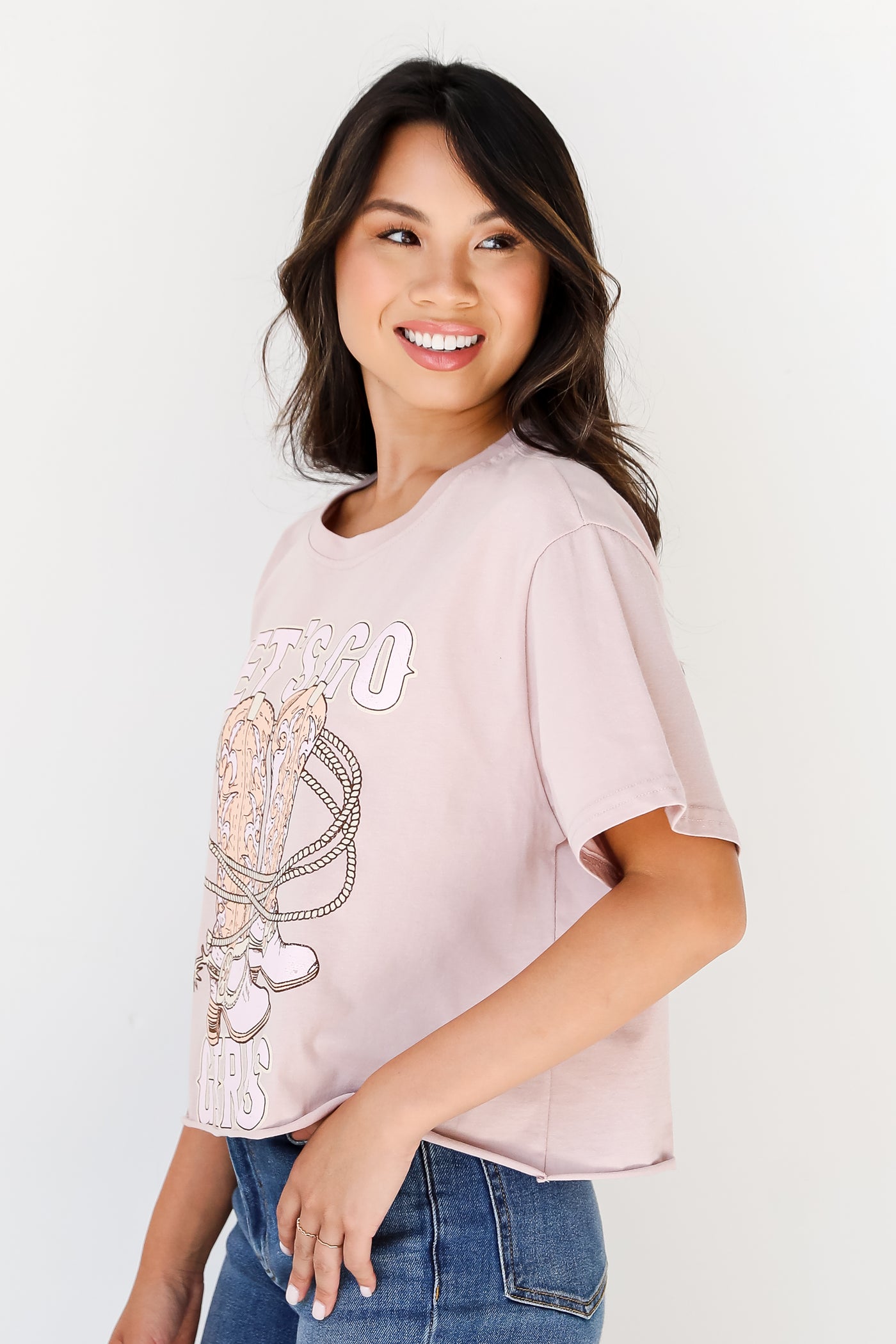 Let's Go Girls Cropped Graphic Tee side view