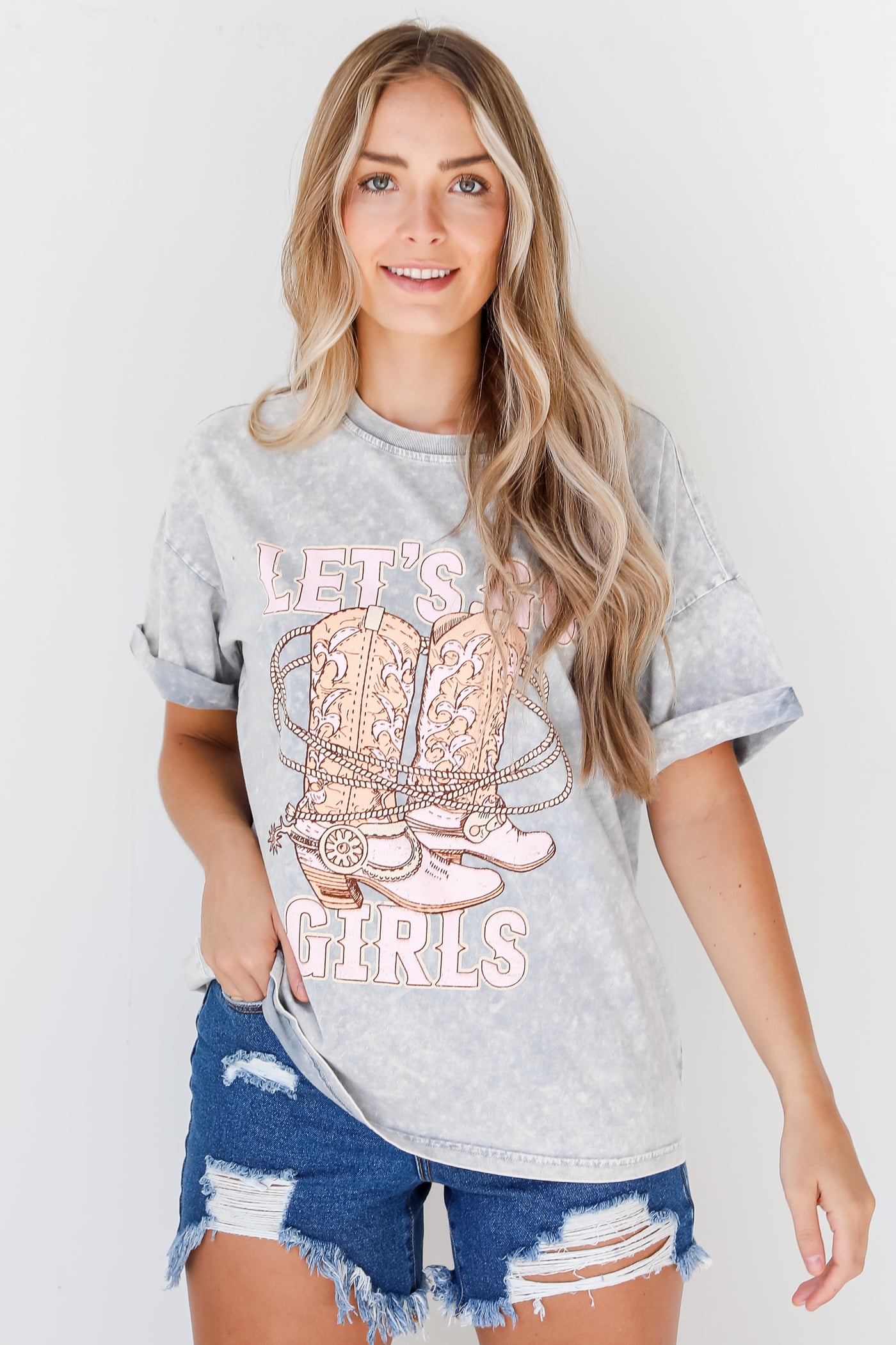 Let's Go Girls Acid Washed Graphic Tee front view