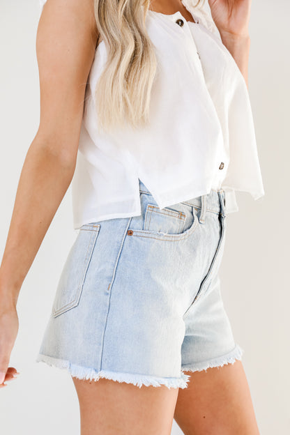 Frayed Denim Shorts side view