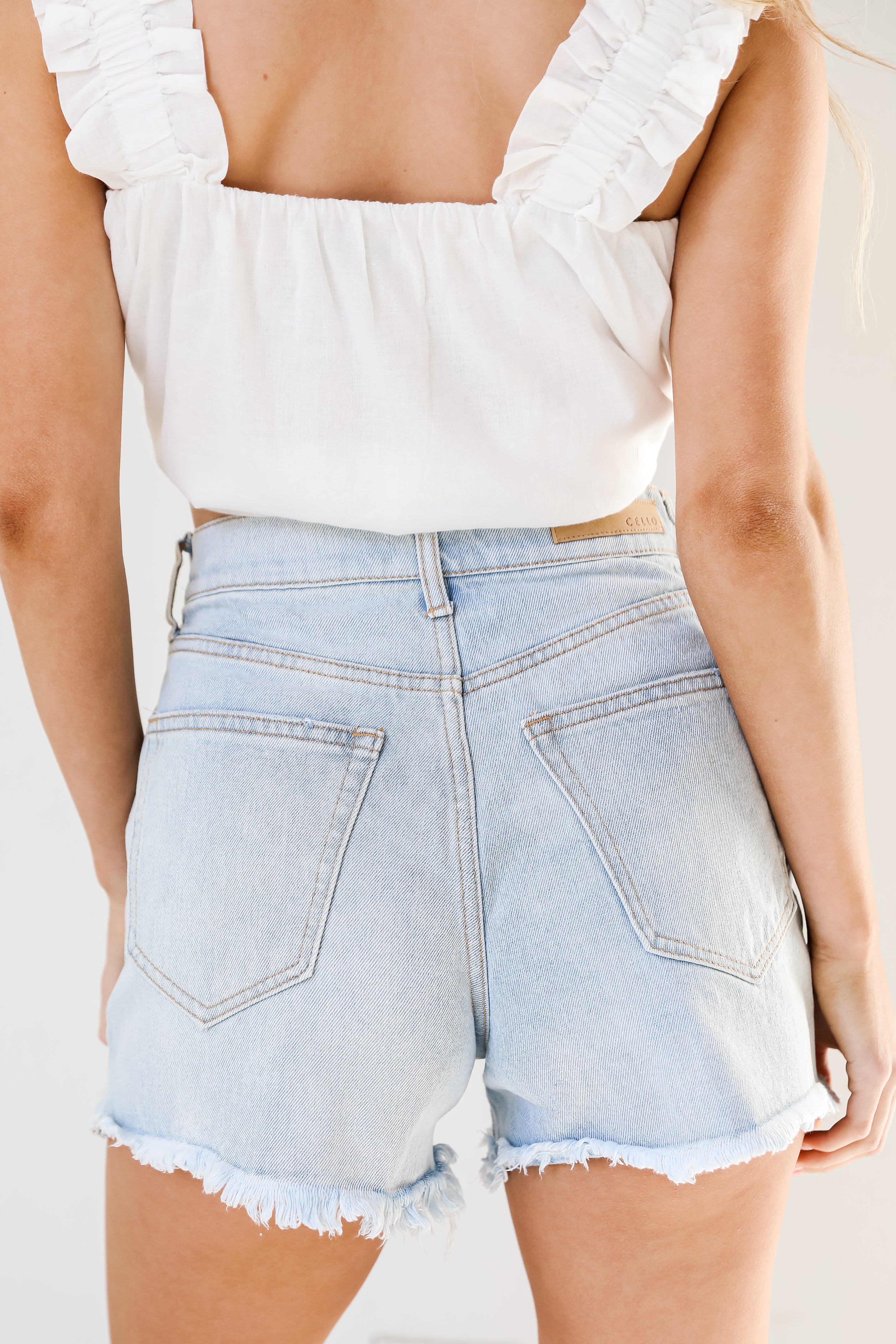 Frayed Denim Shorts back view