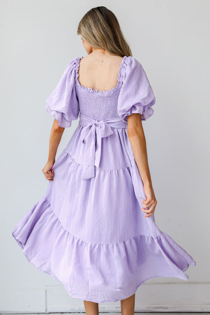 purple Tiered Midi Dress back view