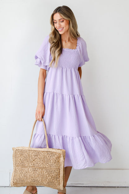 purple Tiered Midi Dress