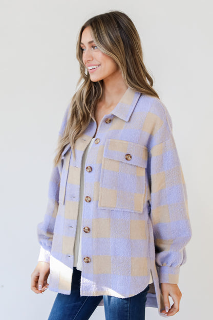 lavender Plaid Shacket side view