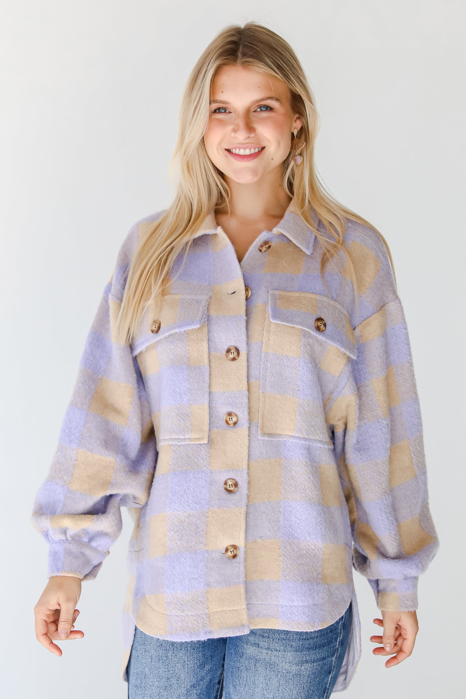 Plaid Shacket front view