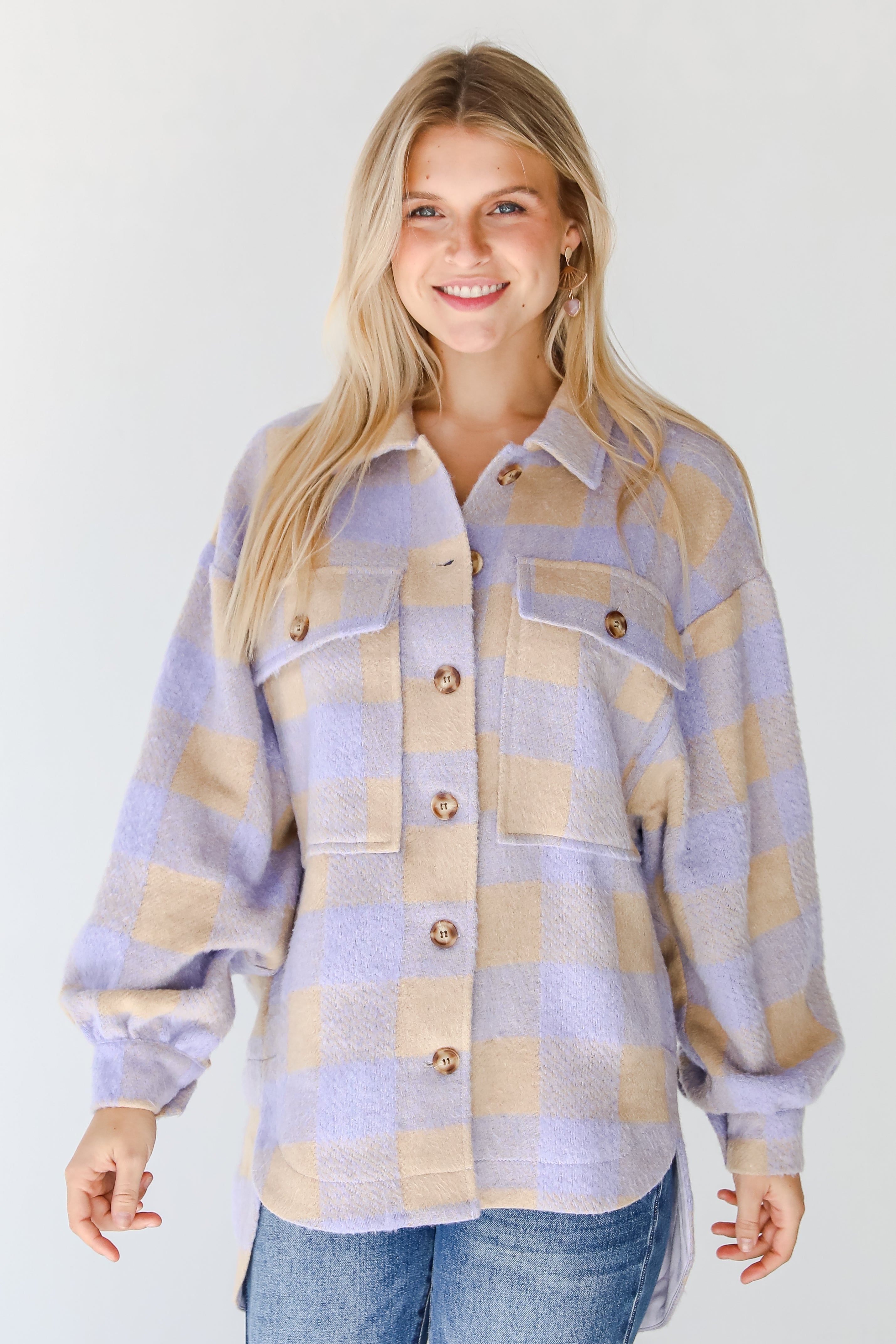 Plaid Shacket front view