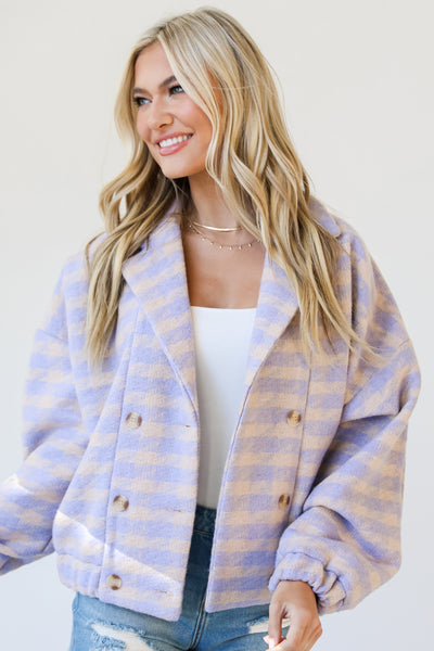 lavender Tweed Jacket on model