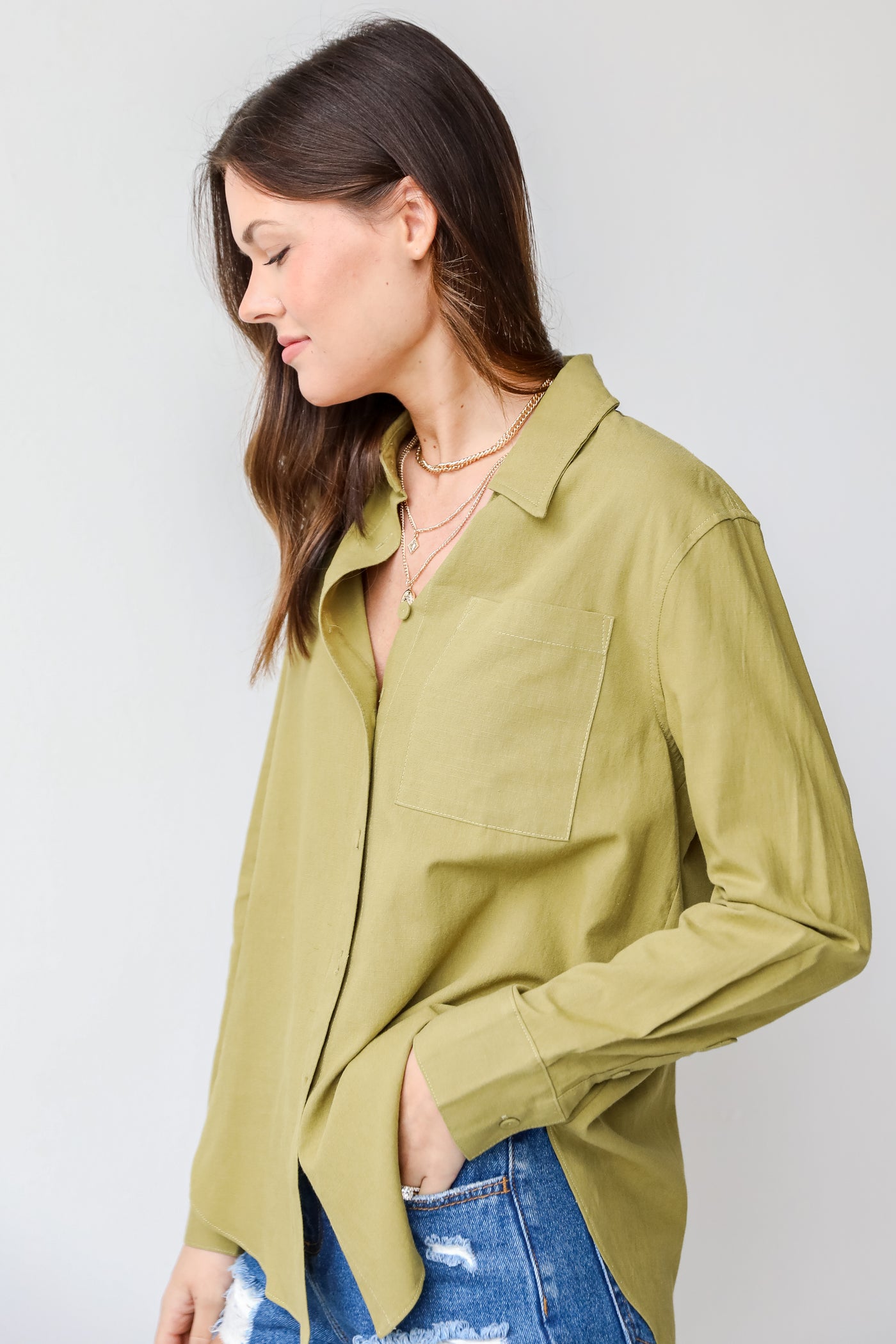 Linen Button-Up Blouse side view