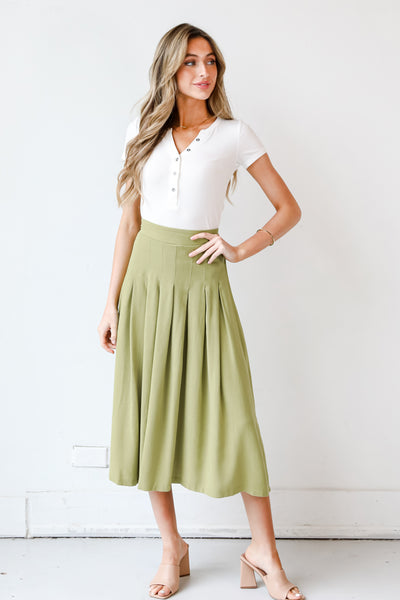 green Midi Skirt on model
