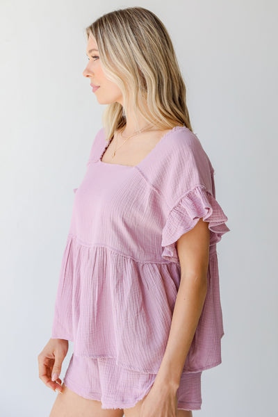 Linen Babydoll Top in lilac side view