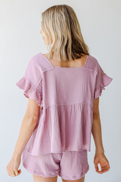 Linen Babydoll Top in lilac back view